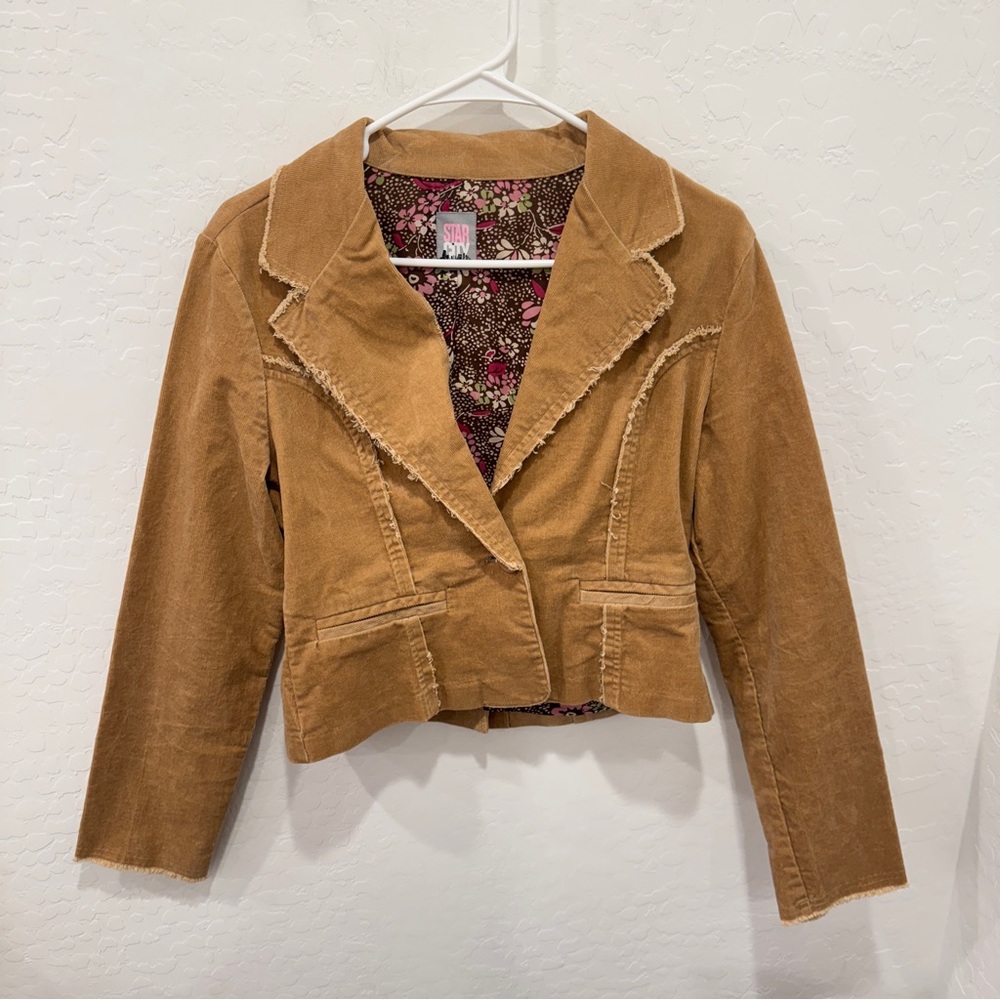 Y2K Star City Tan Corduroy Blazer Jacket Women's Medium Penny Lane Cotton Vtg